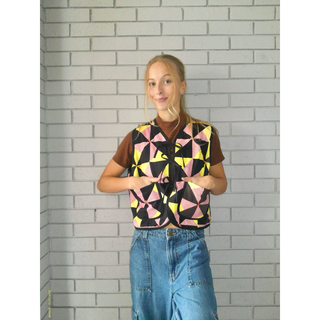 Geometric Red & Yellows Quilted Vest Reworks