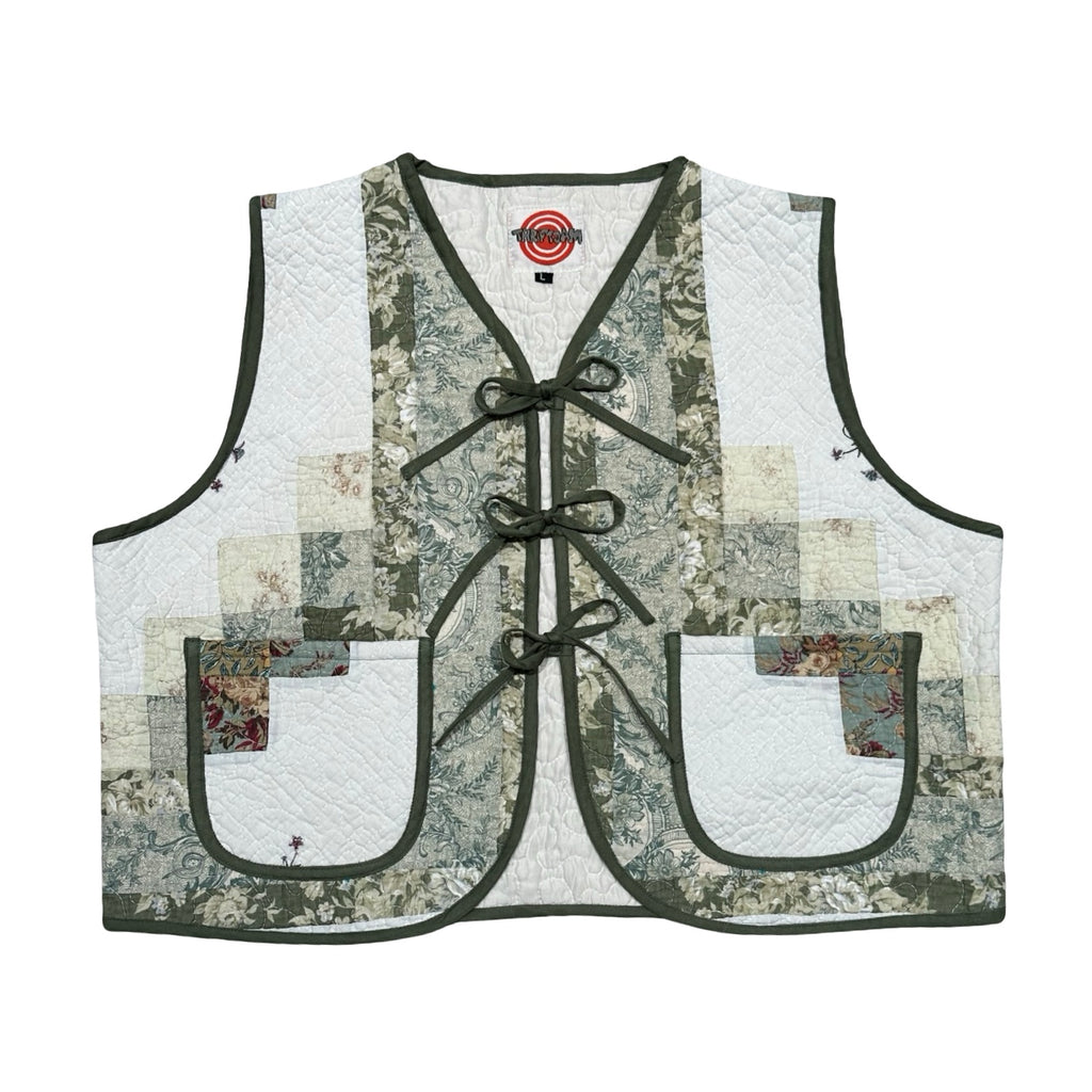 Green Floral Embroidery Quilted Vest Reworks
