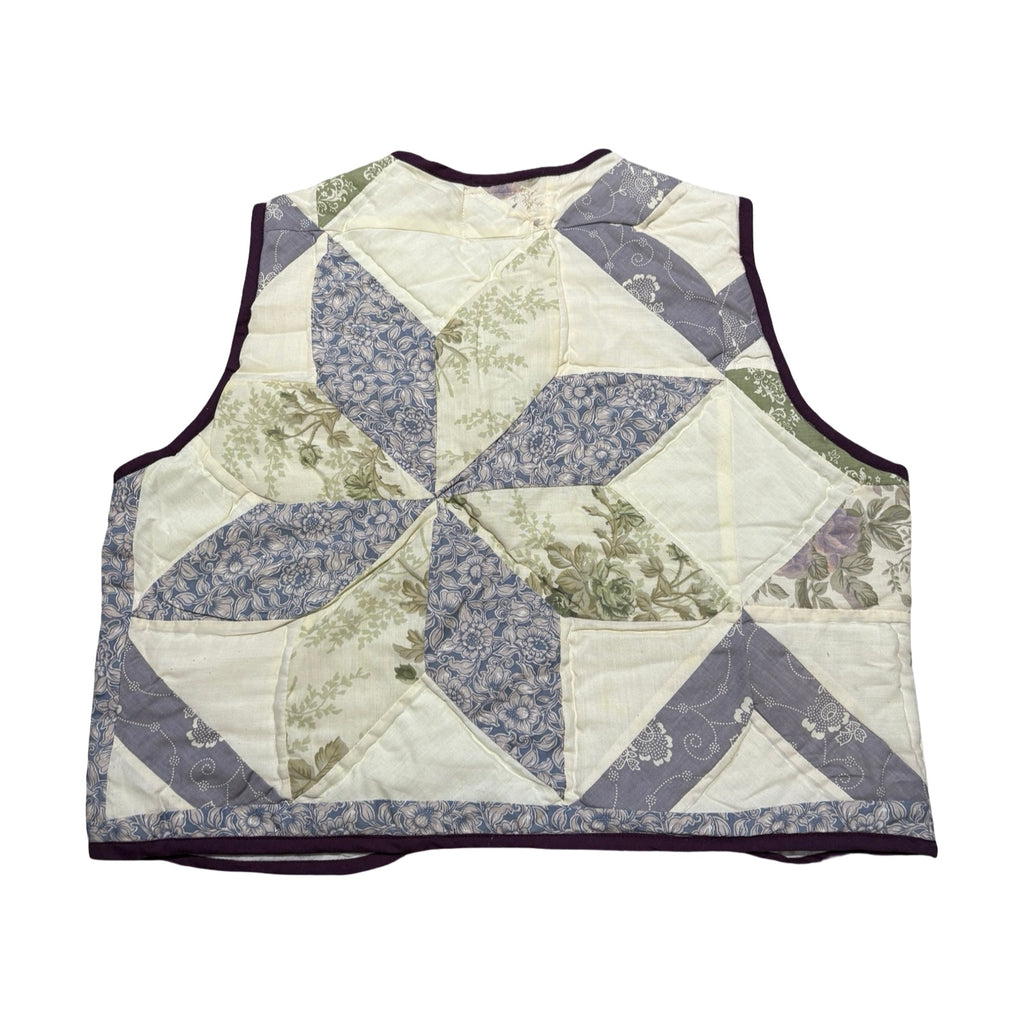 Green & Purple Florals XS Quilted Vest Rework