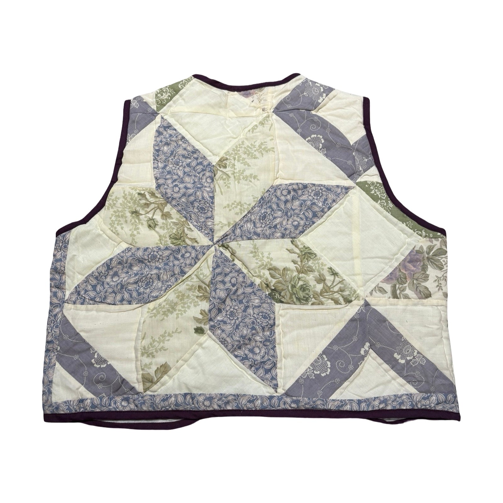 Green & Purple Florals XS Quilted Vest Rework