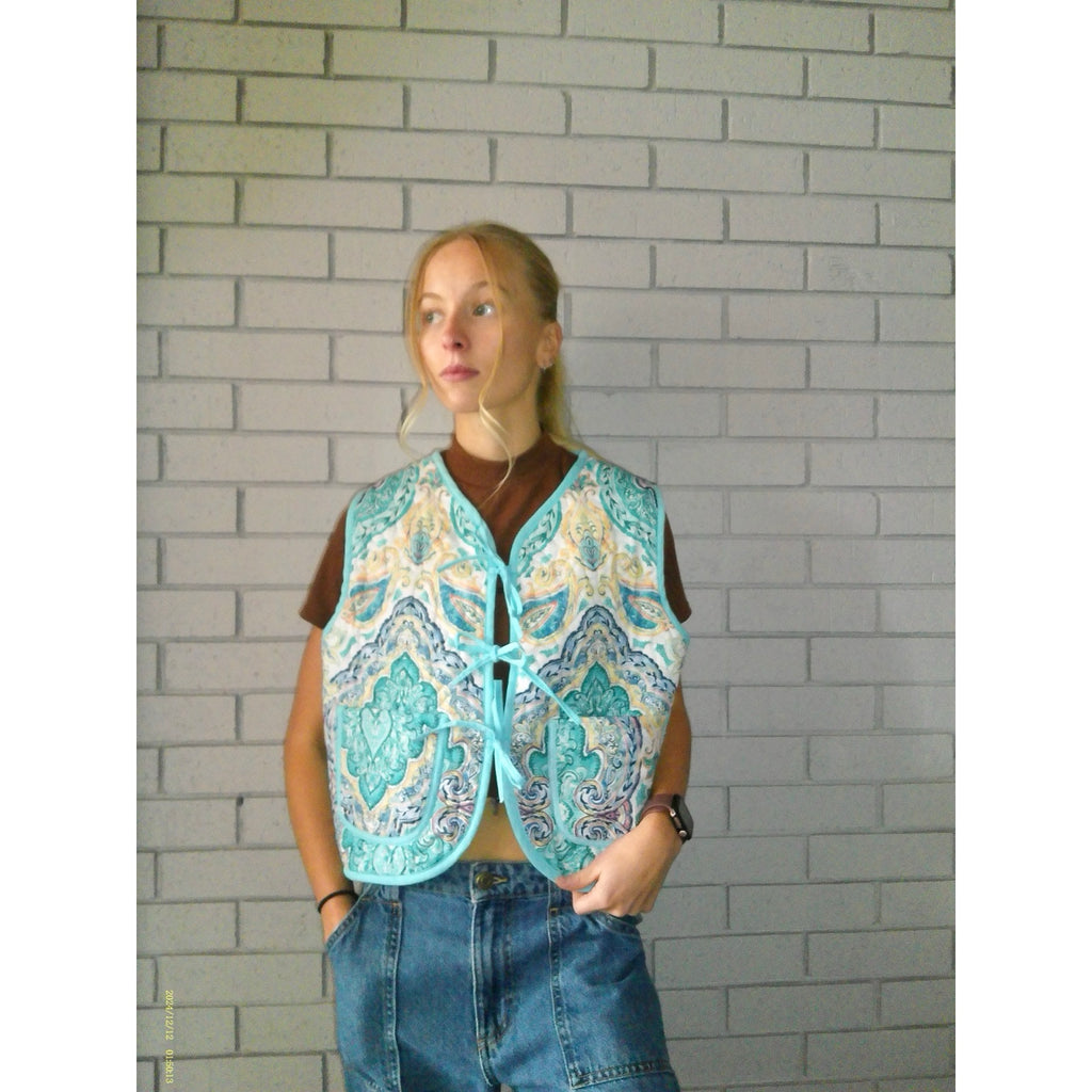 Turquoise Medallion Small Quilted Vest Rework