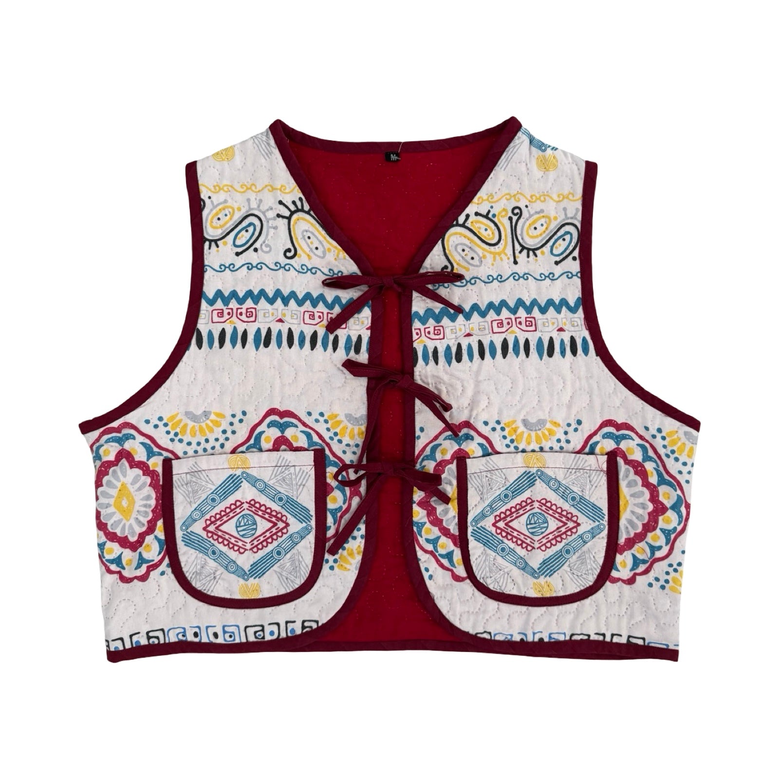 Patterned Primary Colors Medium Quilted Vest Rework