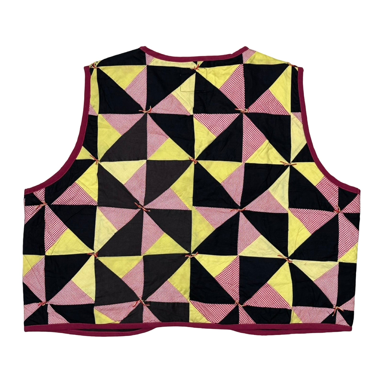 Geometric Red & Yellows Quilted Vest Reworks