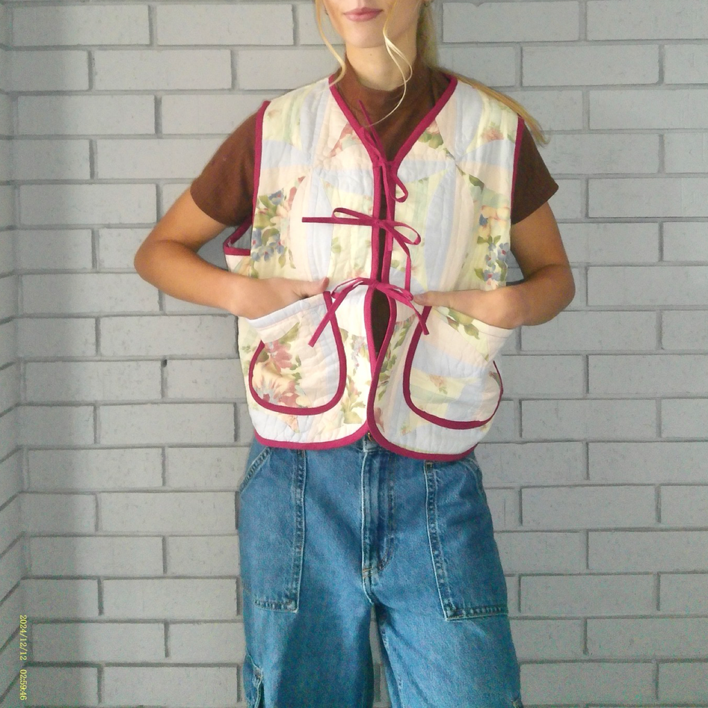 Pastel Florals Quilted Vest Reworks