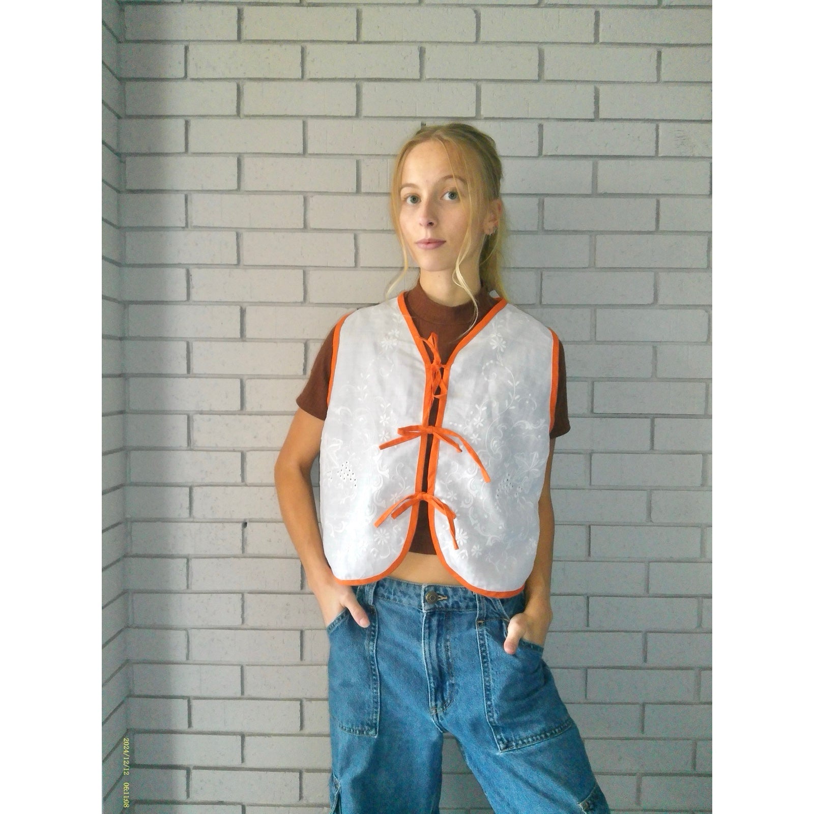 Mom's Tablecloth Medium Linen Tie Top Rework