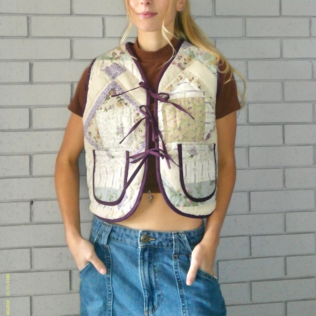 Cool Toned Florals Quilted Vest Reworks