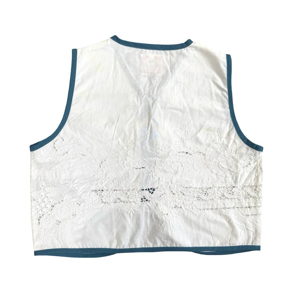 Turquoise Lace Small Linen Tie Top Rework