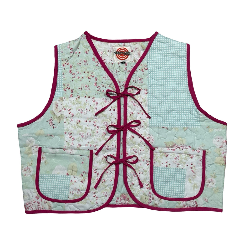 Blue Gingham Large Quilted Vest Rework