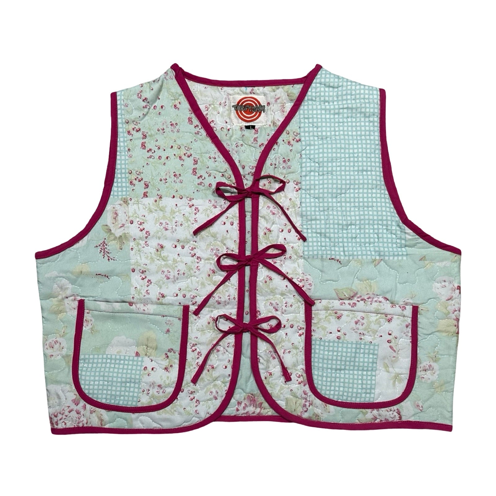 Blue Gingham Large Quilted Vest Rework