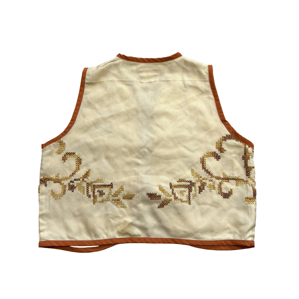 Soft Orange Hatching XS Linen Tie Top Rework