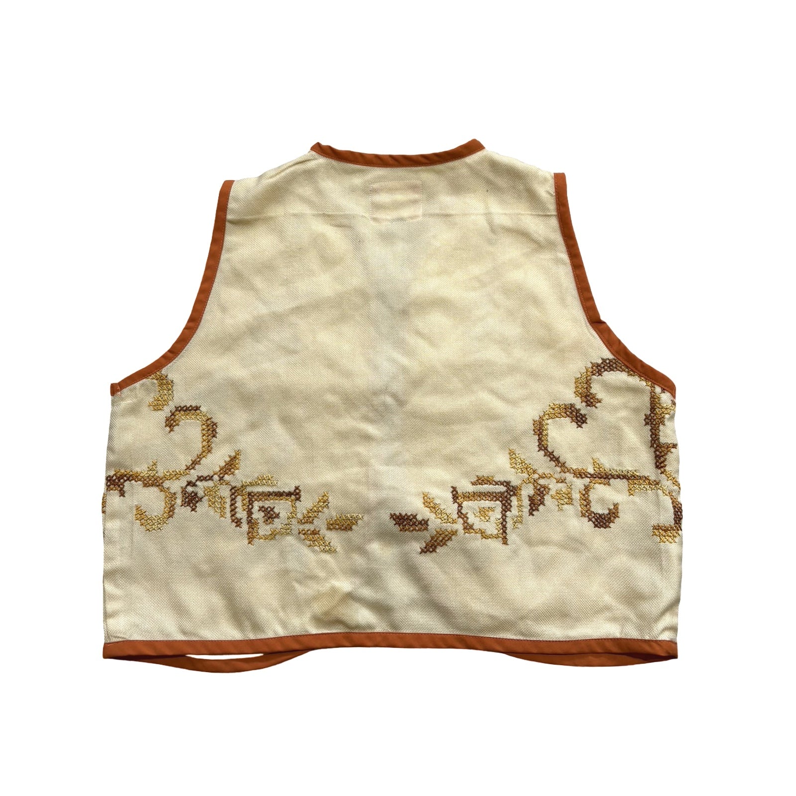 Soft Orange Hatching XS Linen Tie Top Rework