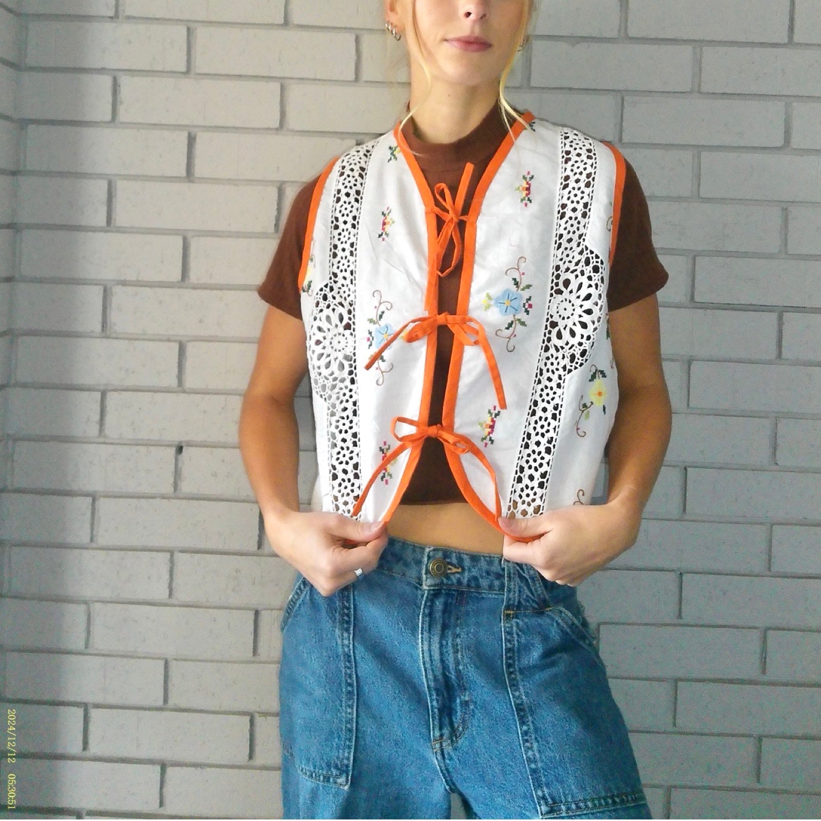 Laced in Florals XS Linen Tie Top Rework