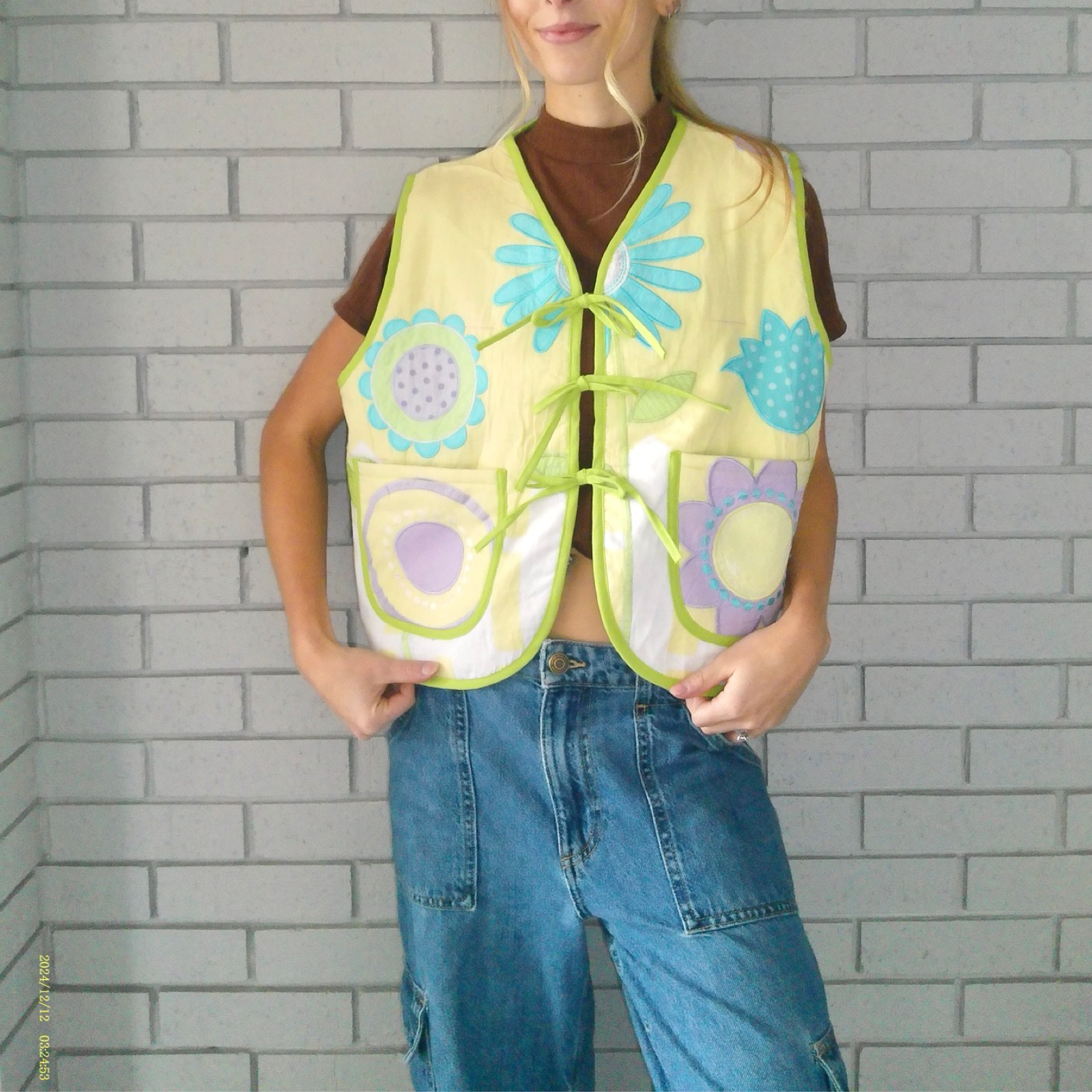 Pastel Florals Large Quilted Vest Rework