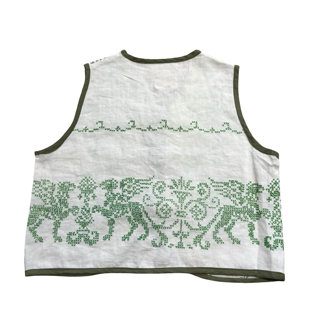 Green Crosshatch XS Linen Tie Top Rework