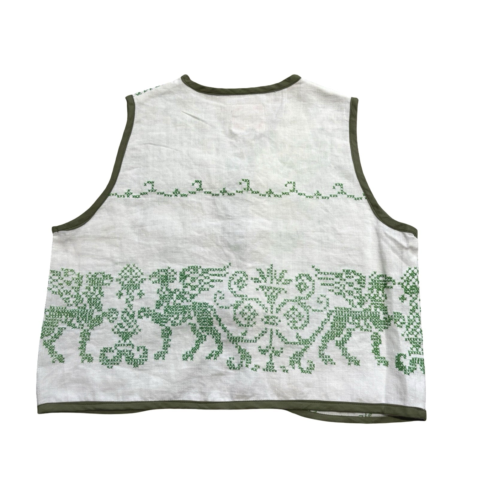 Green Crosshatch XS Linen Tie Top Rework