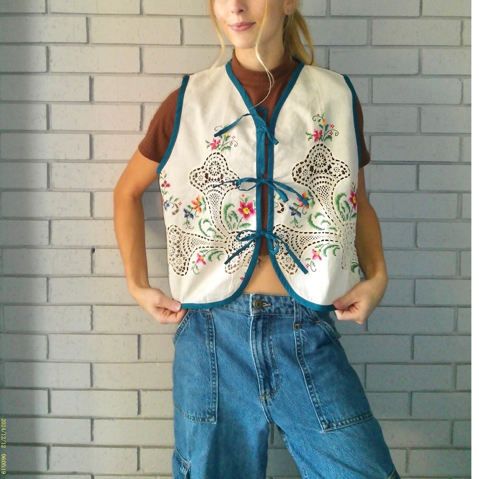 Laced in Florals Medium Linen Tie Top Rework