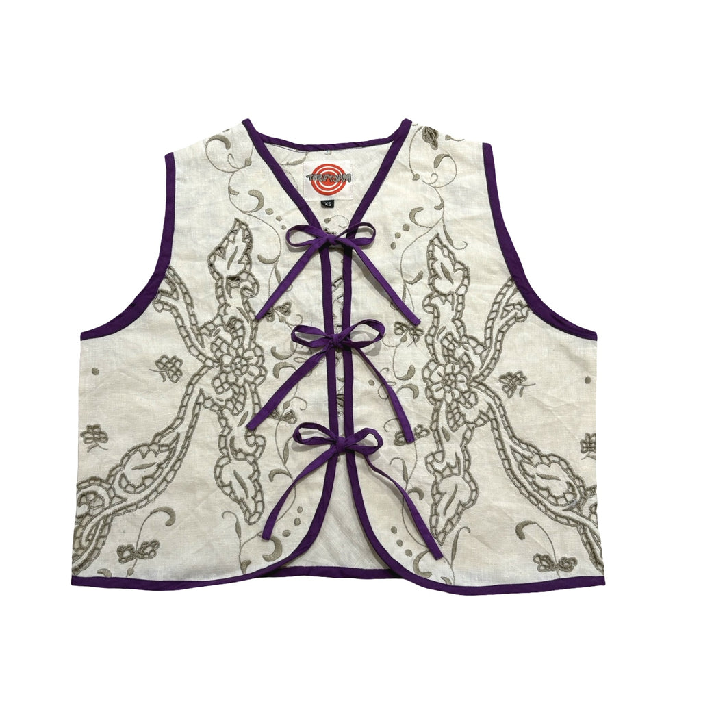 Ivory Grapevines XS Linen Tie Top Rework