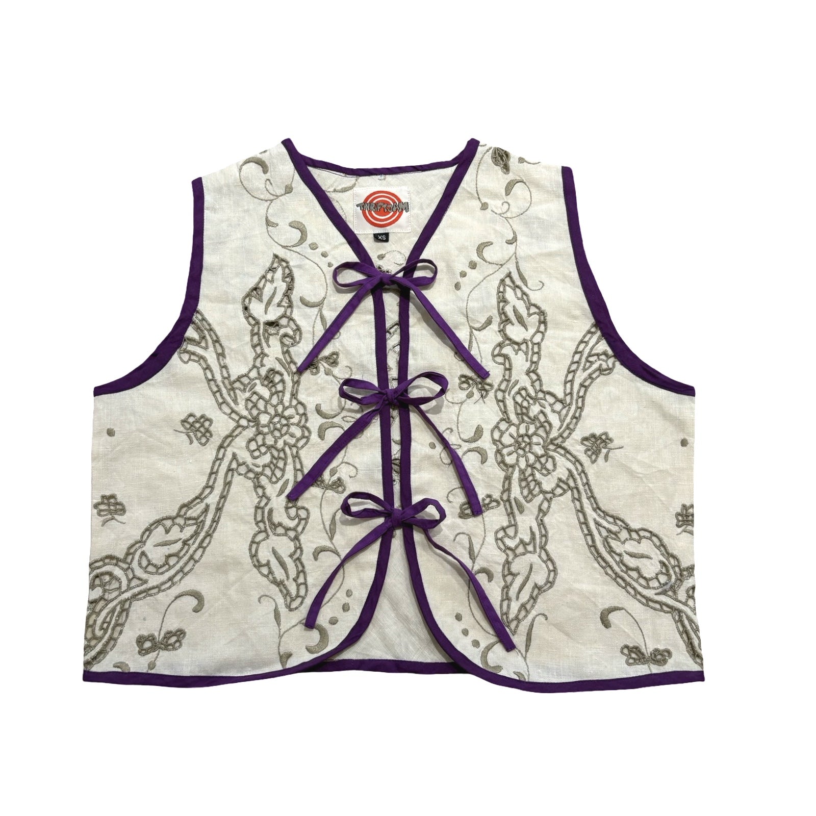 Ivory Grapevines XS Linen Tie Top Rework