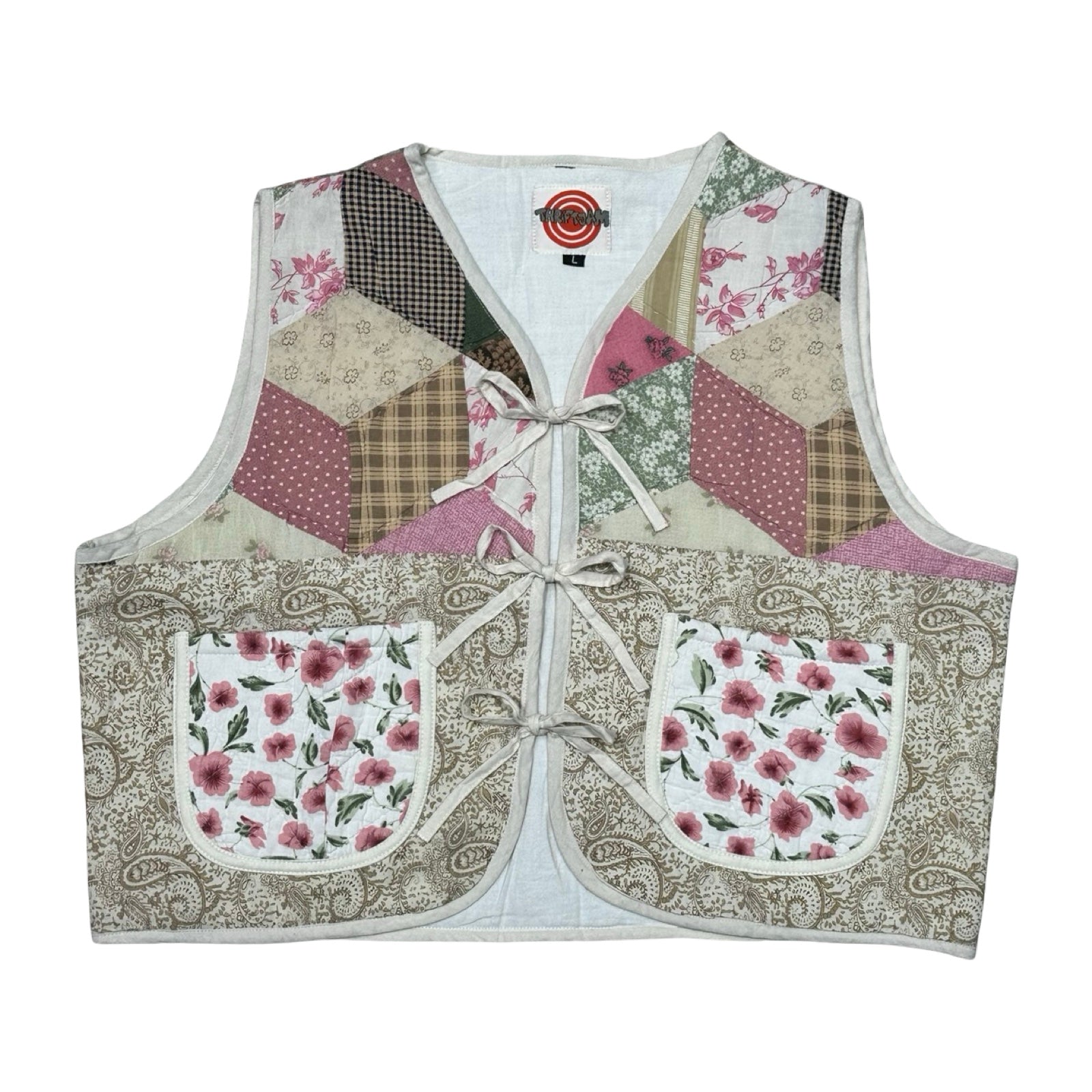 Pink Paisley Large Quilted Vest Rework