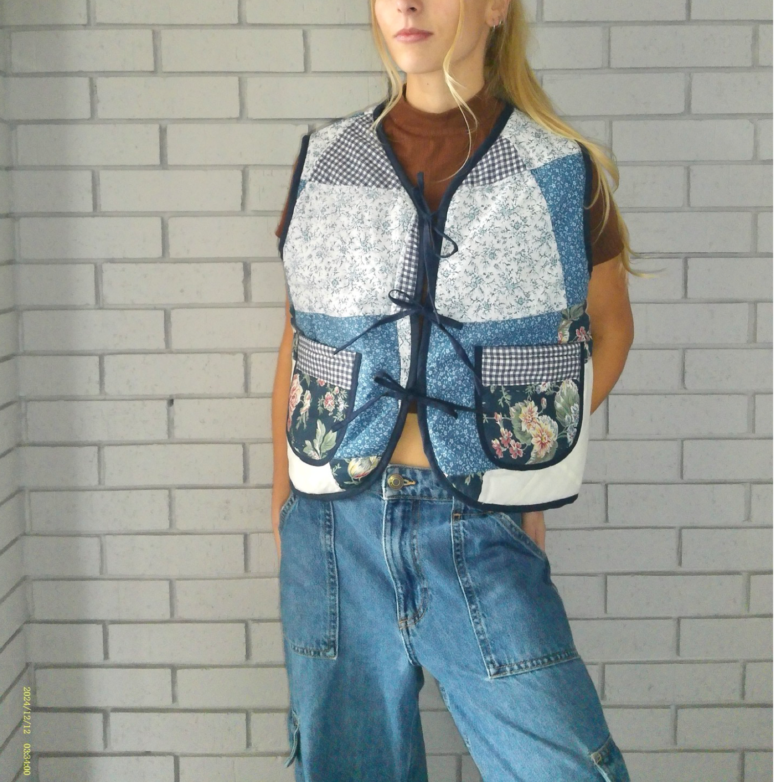 Blue & White Mosaic Quilted Vest Reworks