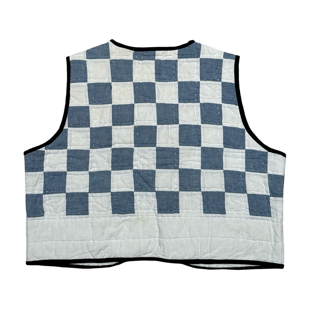 Blue Checkers Large Quilted Vest Rework