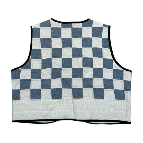Blue Checkers Large Quilted Vest Rework