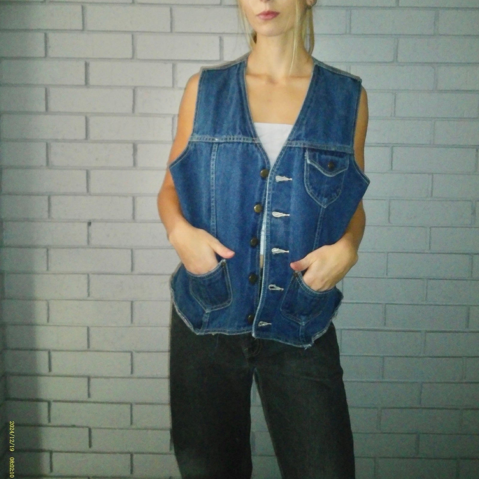 Mid-Wash Large Denim Vest