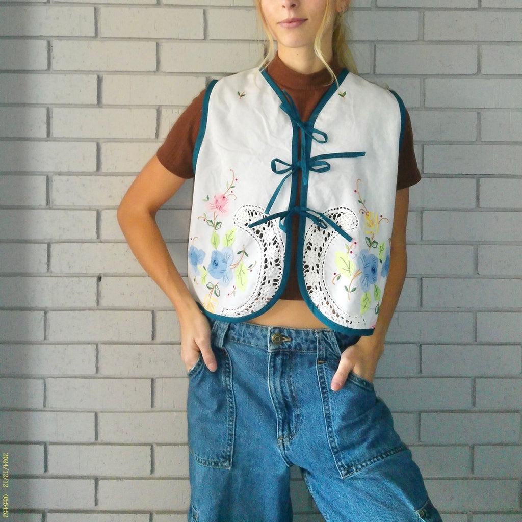 Coastal Garden Small Linen Tie Top Rework