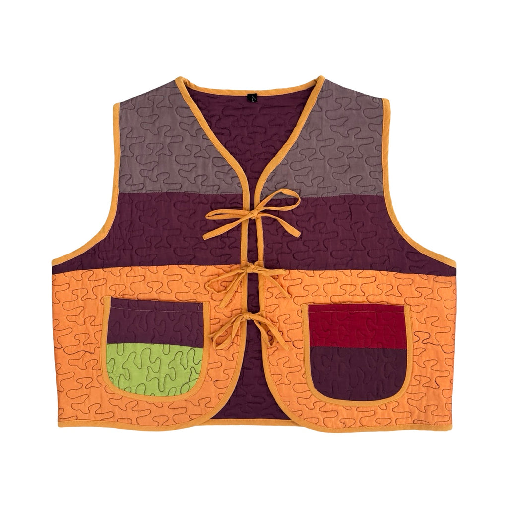 Satin Colorblock Large Quilted Vest Rework