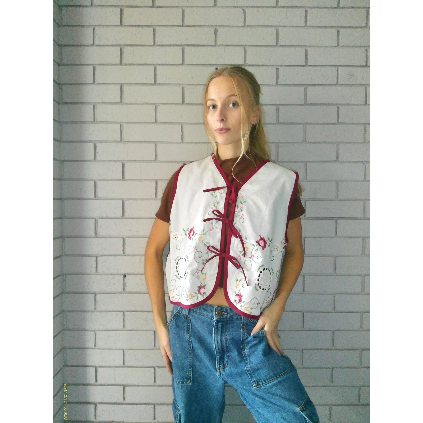 Pixel Florals Large Linen Tie Top Rework