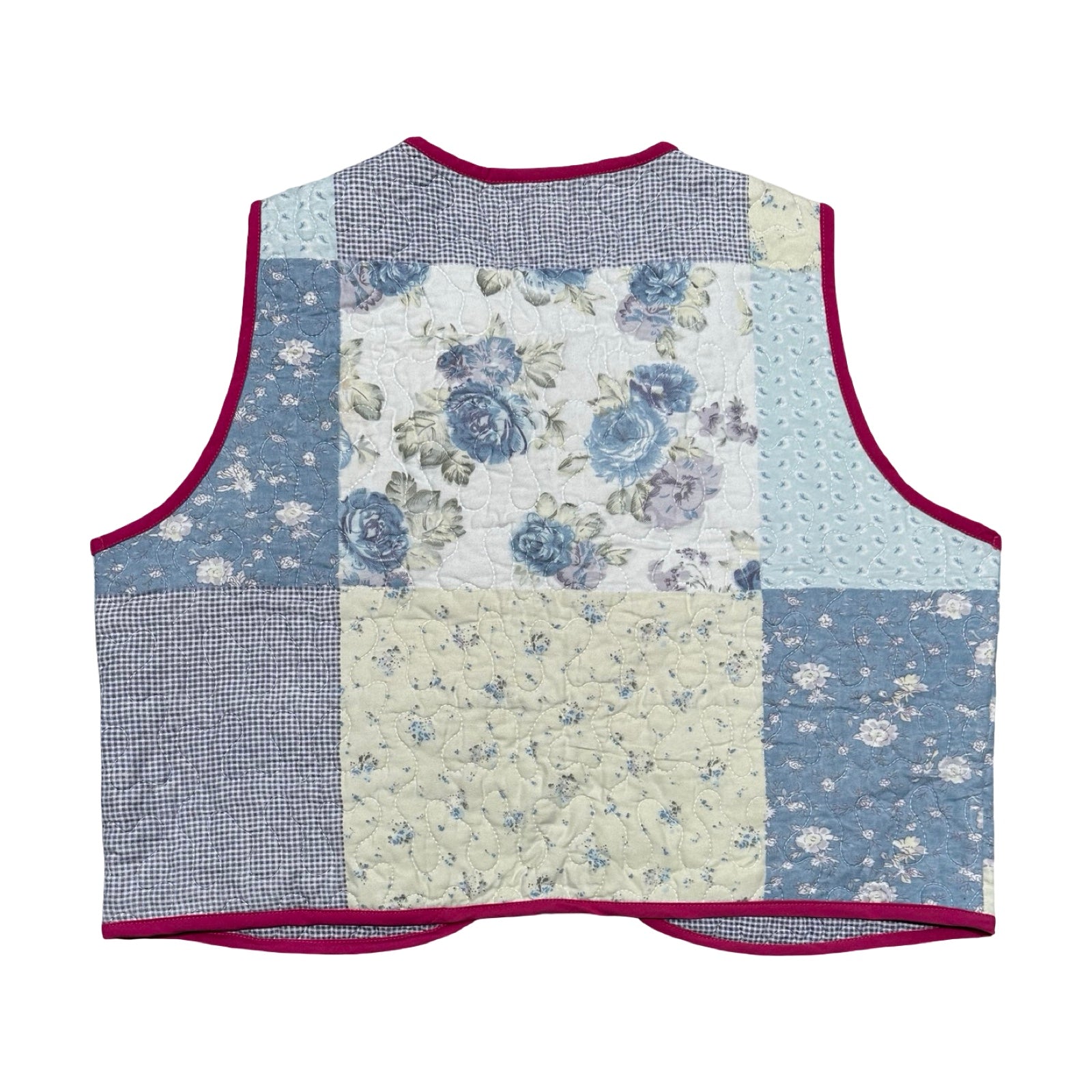 Blue Gingham & Florals Quilted Vest Rework