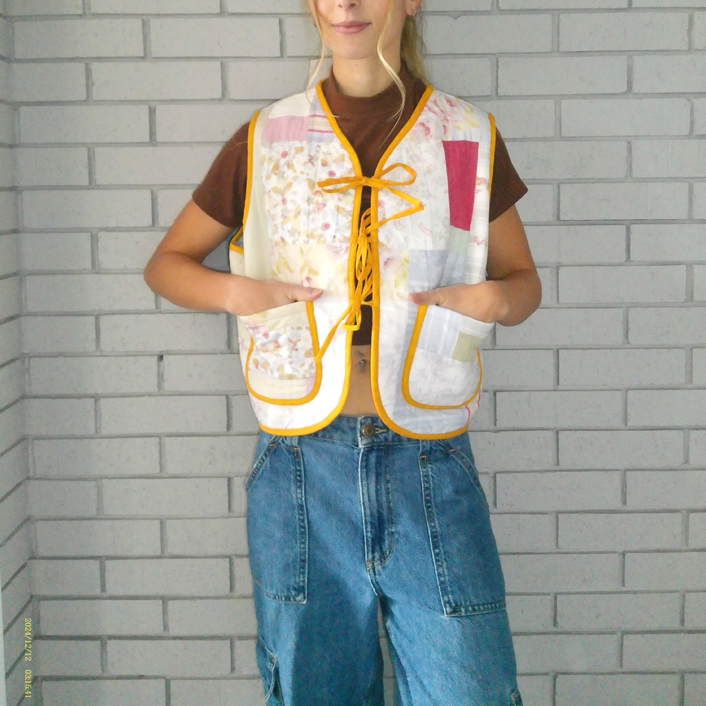 Bright Florals Quilted Vest Reworks