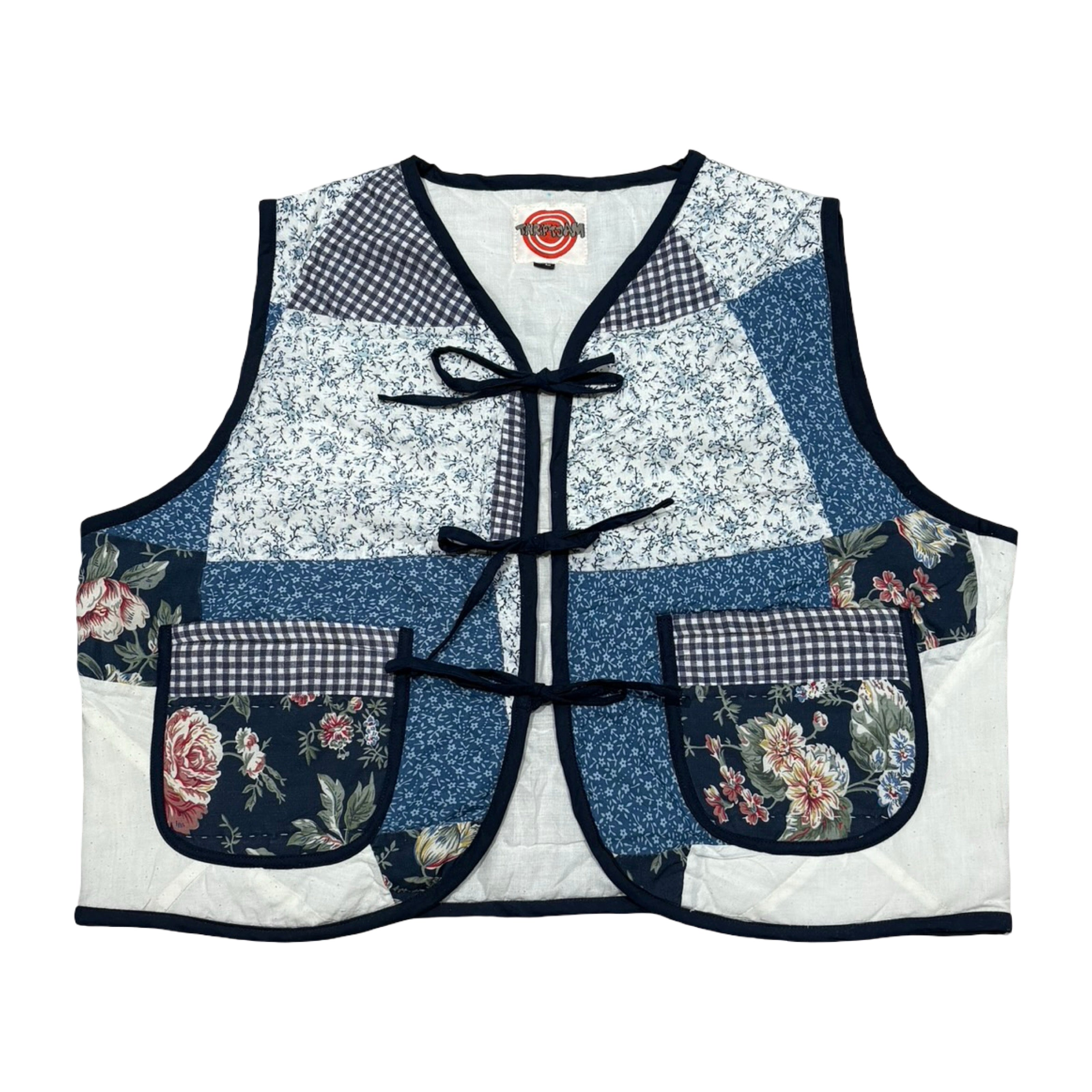 Blue & White Mosaic Quilted Vest Reworks