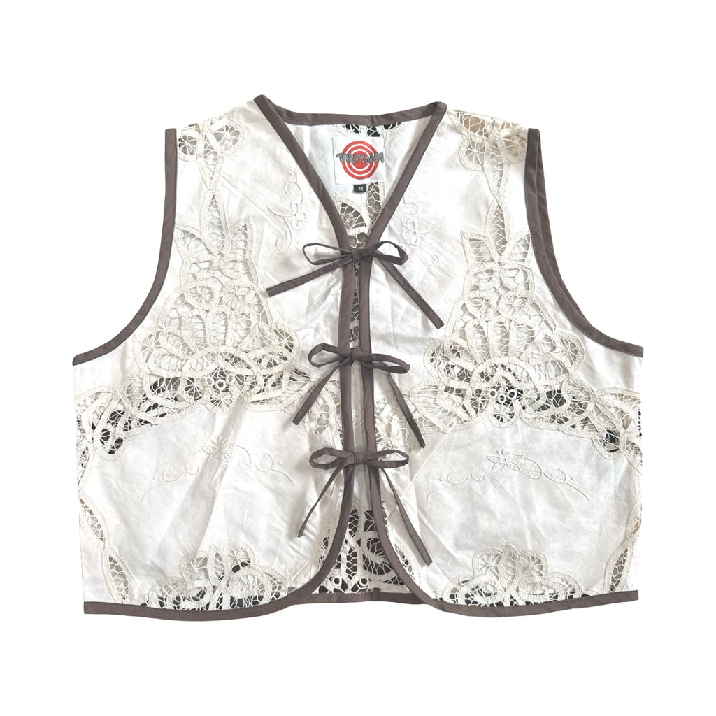 Cocoa Lace Medium Linen Tie Top Rework