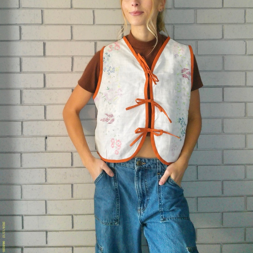 Autumn Pastels Medium Linen Tie Top Rework