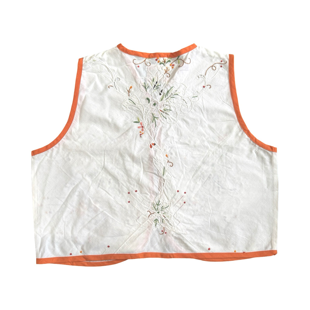 Flowering Orange Medium Linen Tie Top Rework