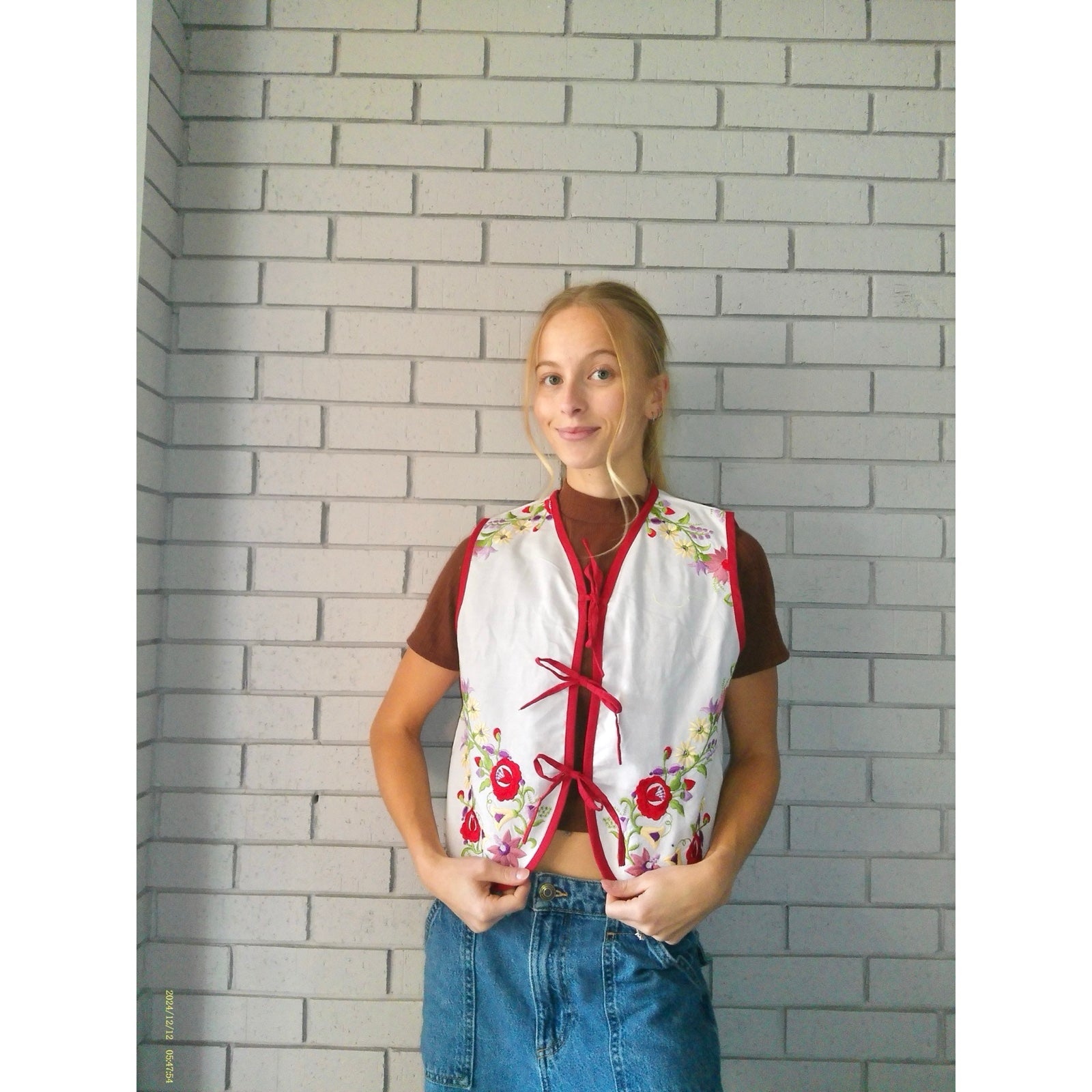 Satin Florals Small Linen Tie Top Rework