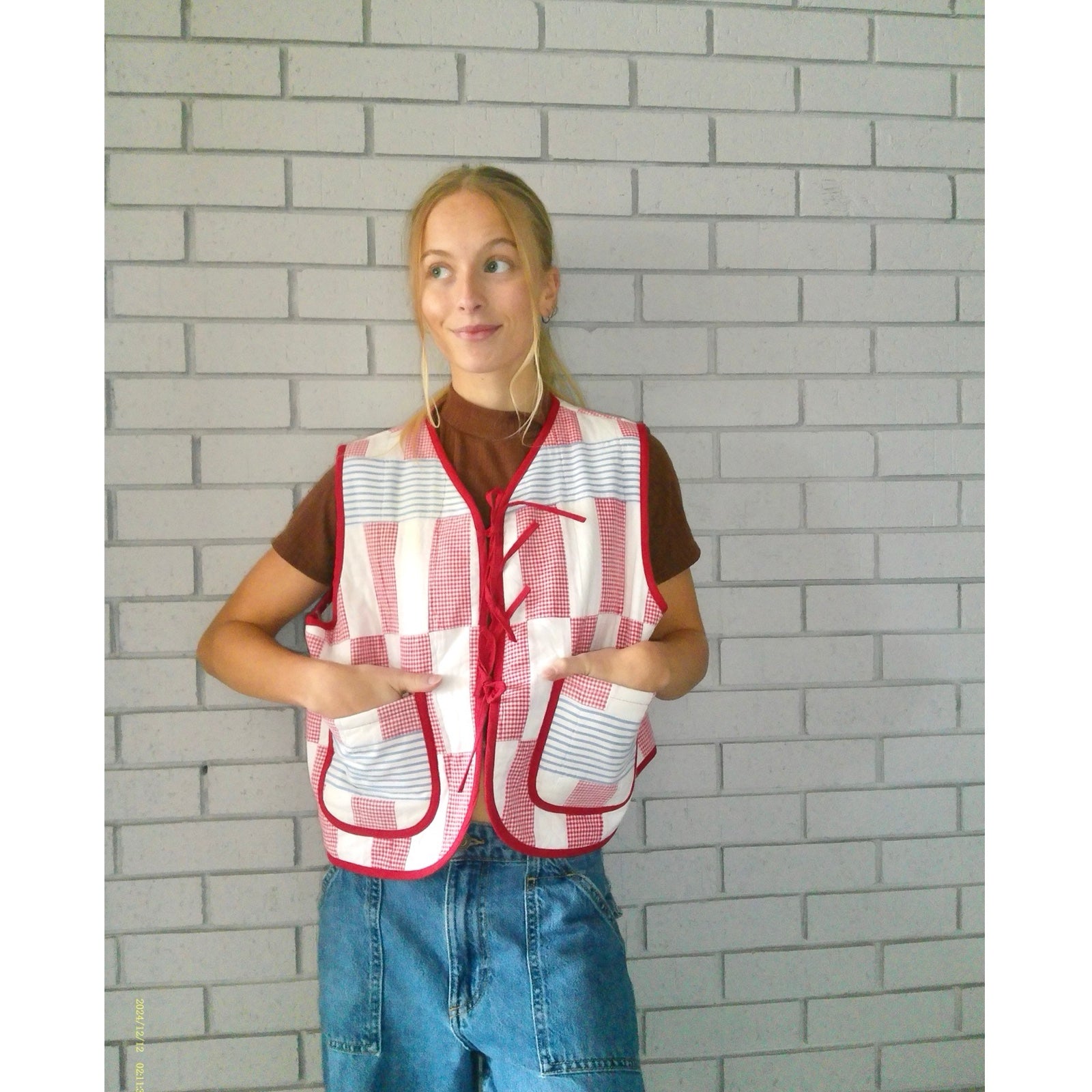 Gingham Picnic Quilted Vest Reworks