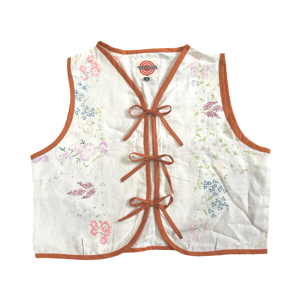 Autumn Pastels Medium Linen Tie Top Rework