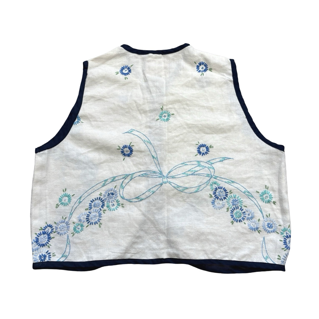 Blues & Bows XS Linen Tie Top Rework