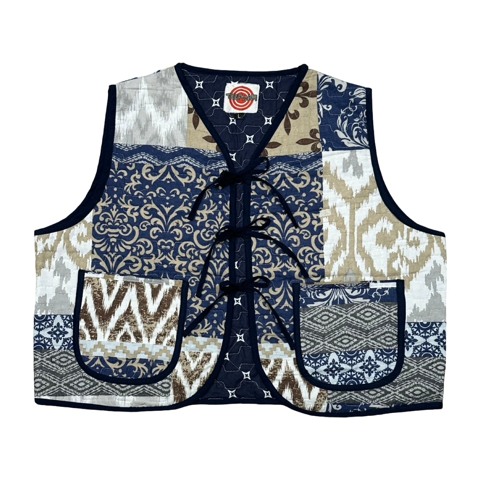 Blue & Brown Medallion Quilted Vest Reworks