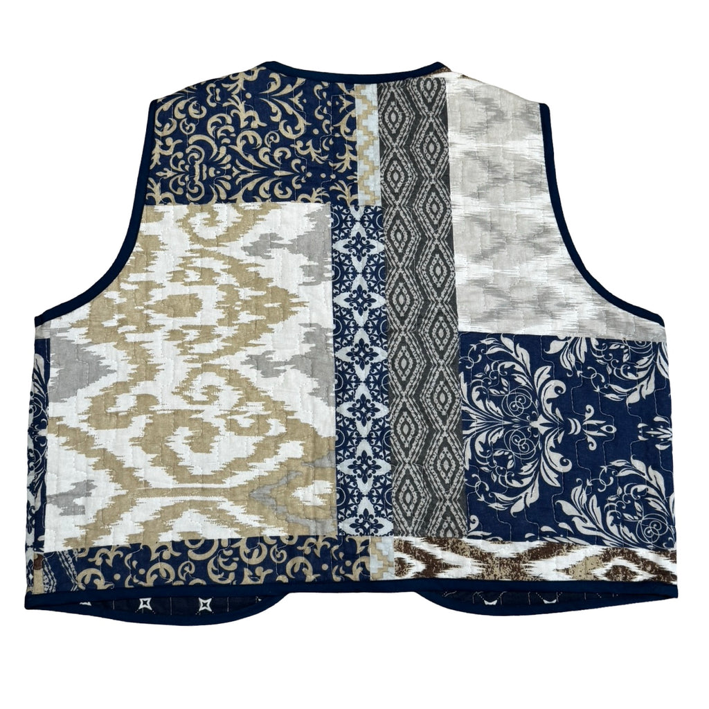 Blue & Brown Medallion Quilted Vest Reworks