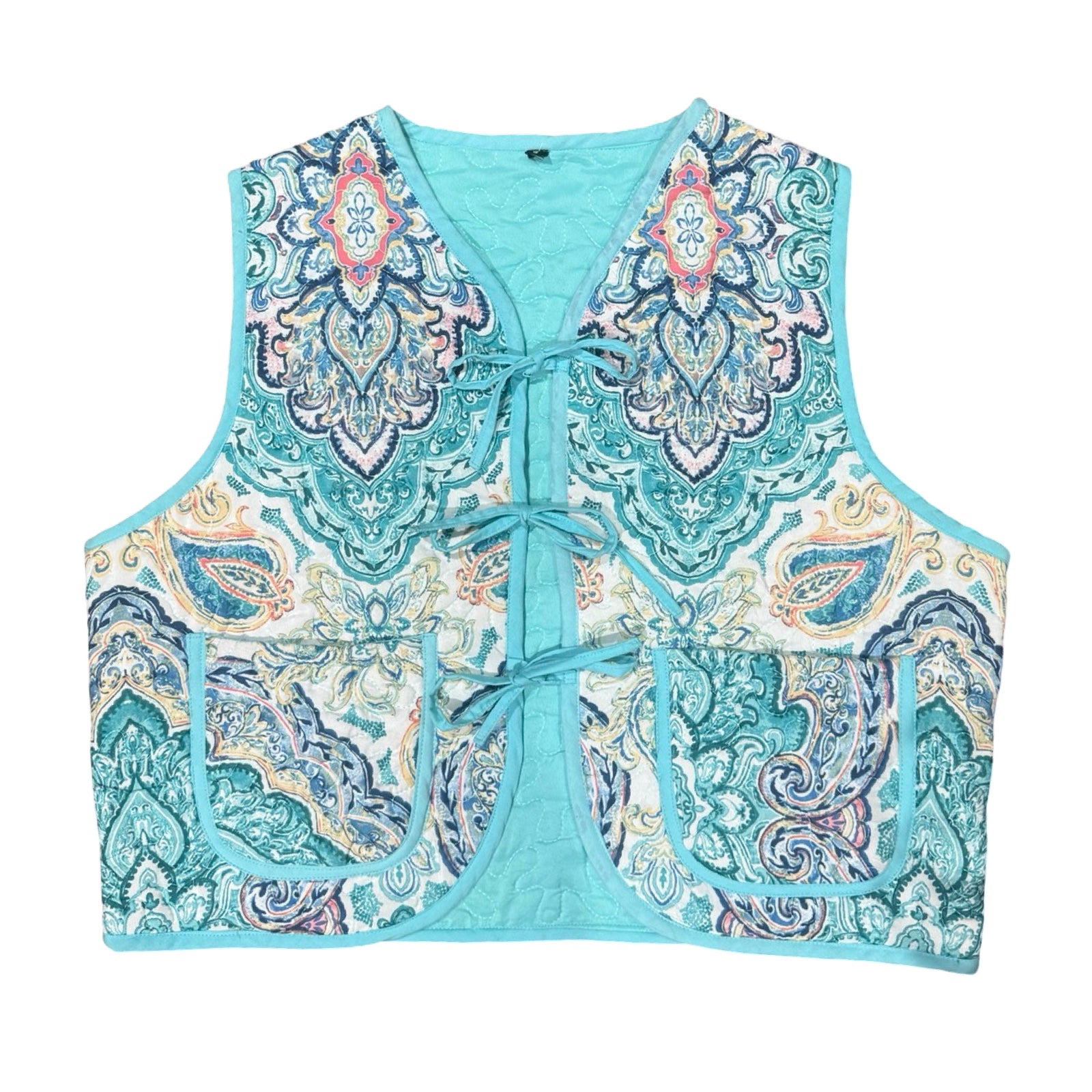 Turquoise Medallion Medium Quilted Vest Rework