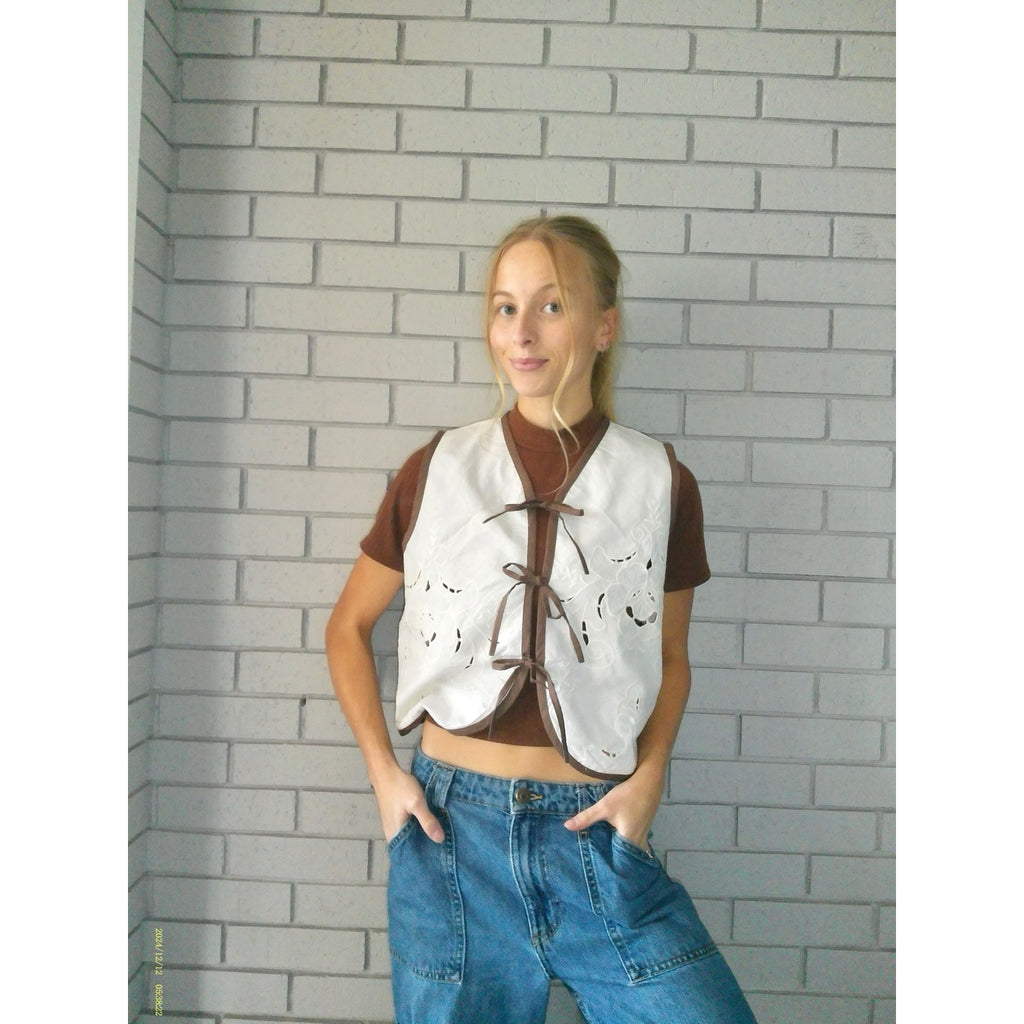 Neutral Florals XS Linen Tie Top Rework
