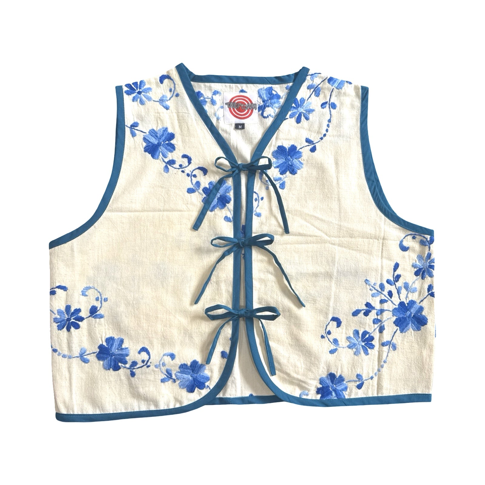 Off White Ocean Floral Medium Linen Tie Top Rework