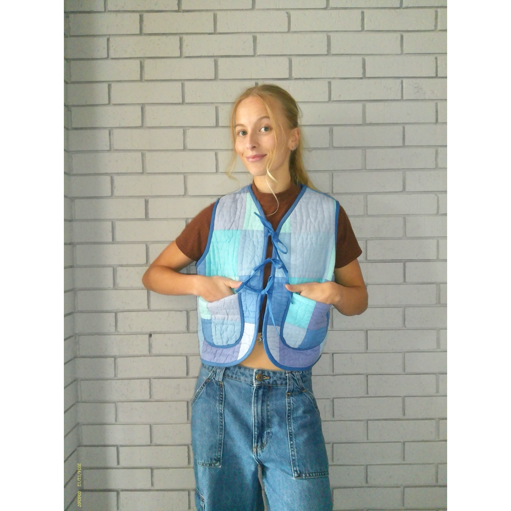 Soft Blues Quilted Vest Reworks
