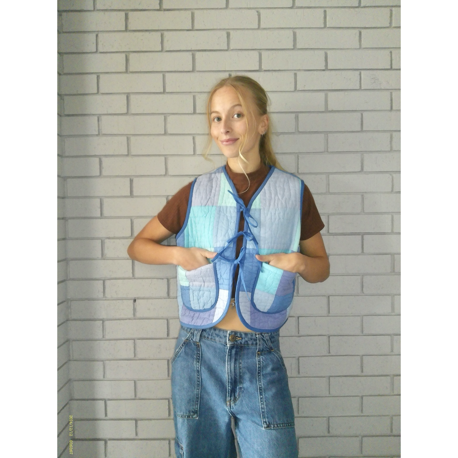 Soft Blues Quilted Vest Reworks