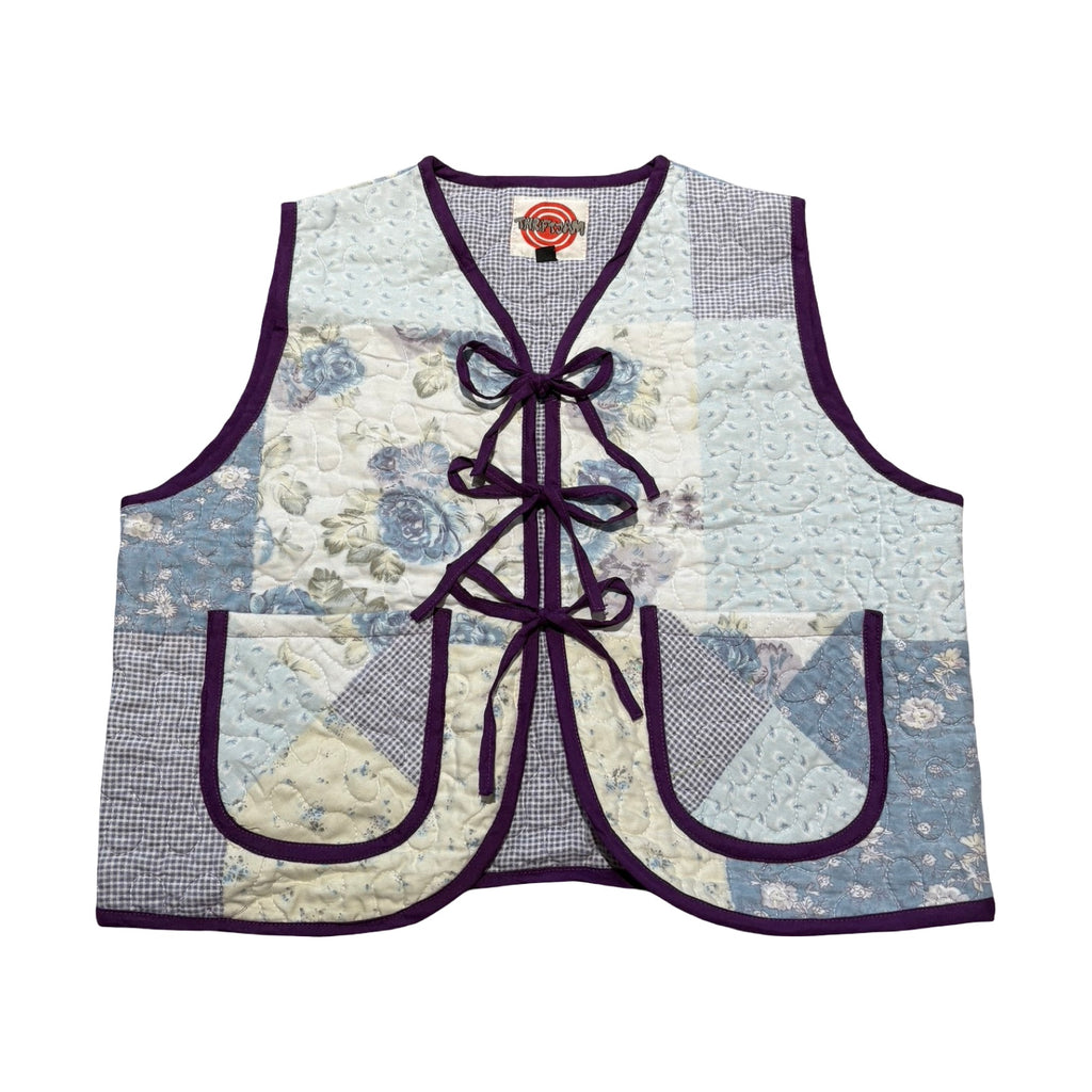 Blue Gingham & Florals Quilted Vest Rework