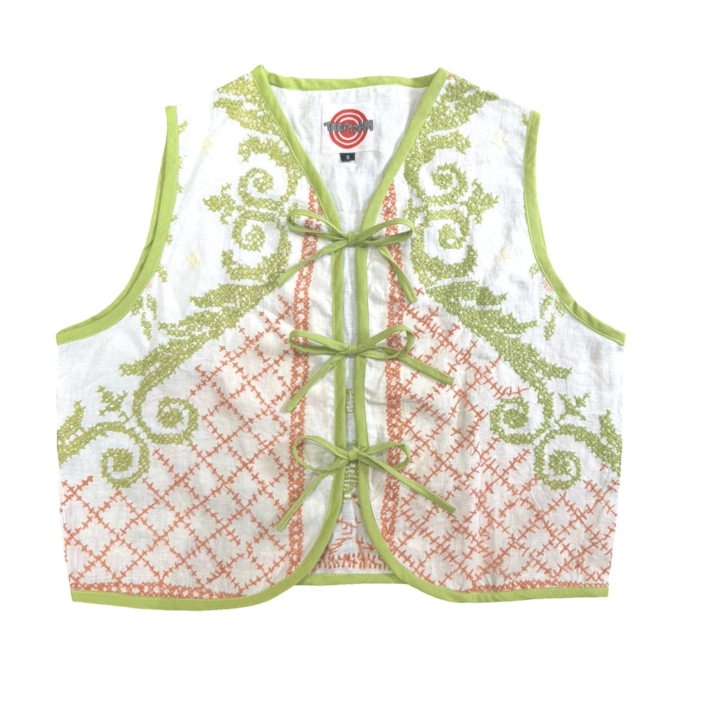 Spring Greens Small Linen Tie Top Rework