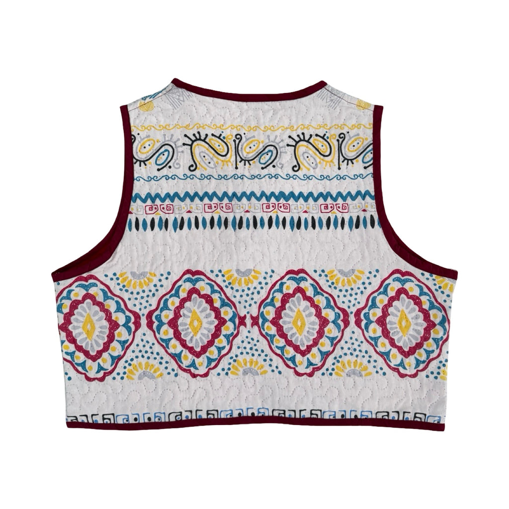 Patterned Primary Colors Medium Quilted Vest Rework